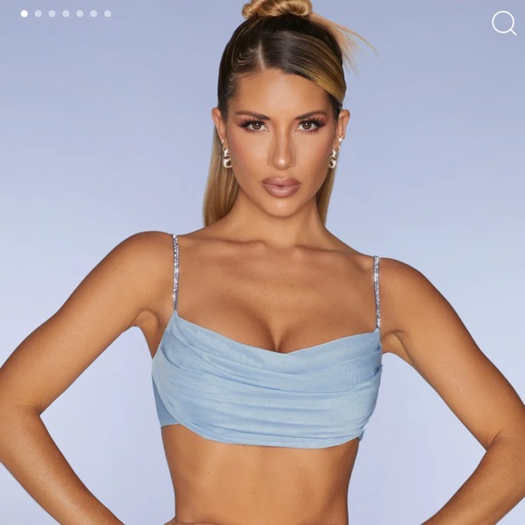 Oh Polly Embellished Strap Crop Top in Blue - Picture 3 of 5